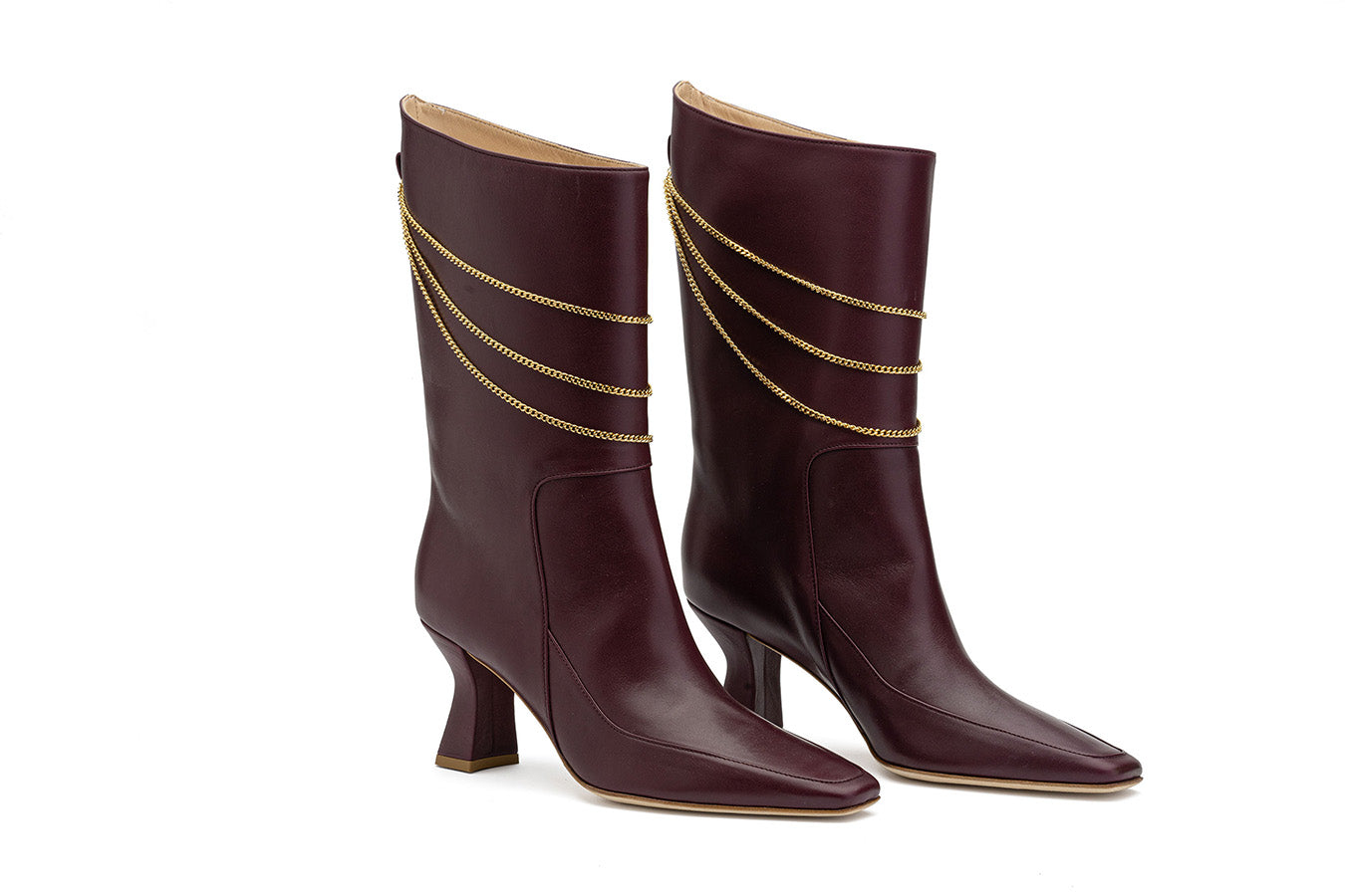 Naomi Mulberry Boots shot at an angle from the front on white background