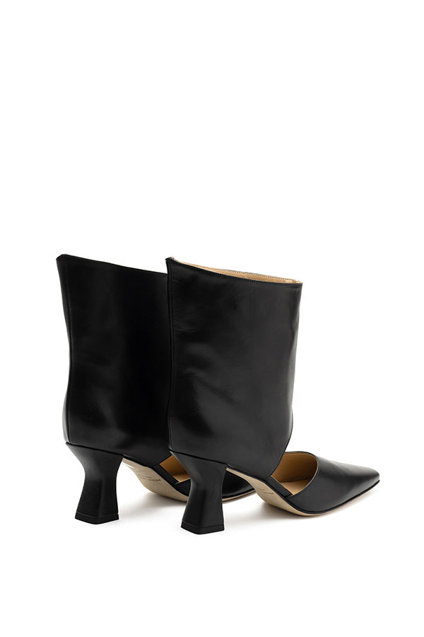 Tyra Black open boots shot at angle from behind on white background