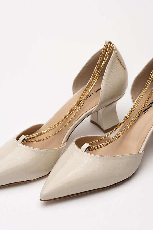 white shoes for women Linda Pearl White Lack D'orsay shot at angle and from the front