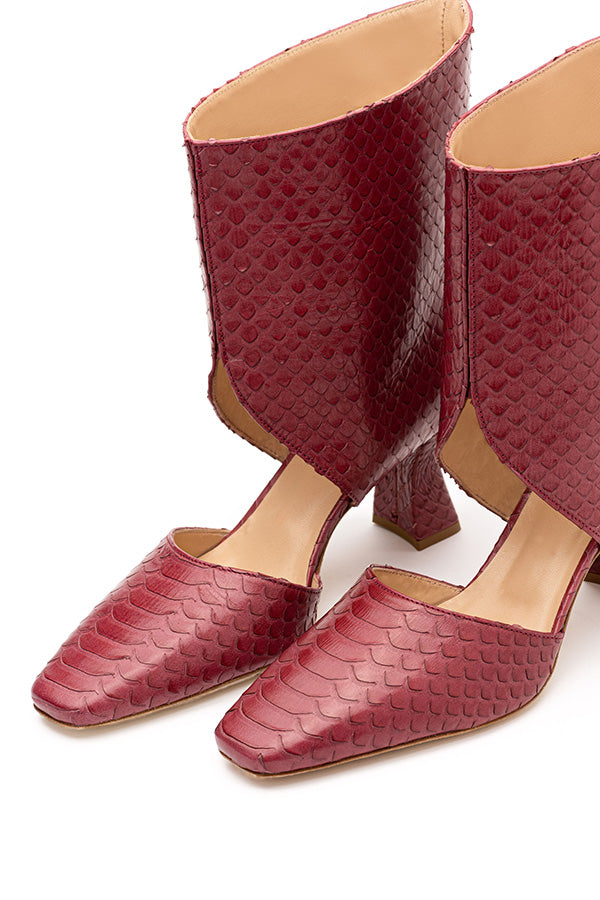 red leather boots womens Boots Tyra Python Print shot at angle from the front