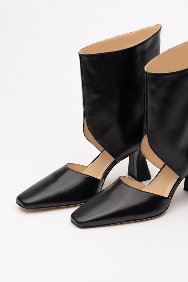 Tyra Black Open Boots shot at angle and from the front